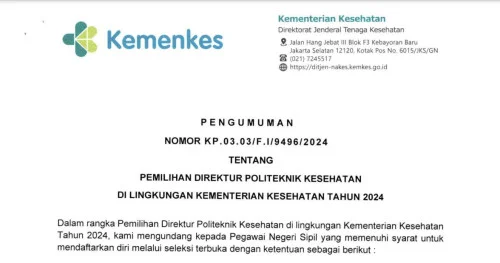 Pengumuman Pemilihan Direktur Politeknik Kesehatan di Lingkungan Kemenkes Tahun 2024