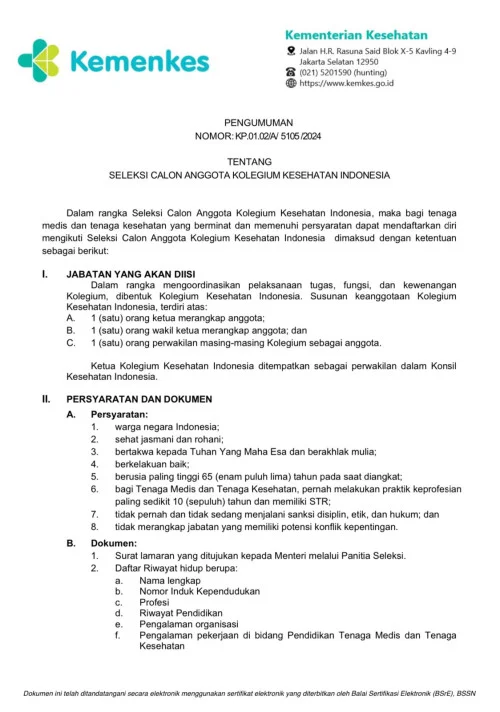 PENGUMUMAN SELEKSI CALON ANGGOTA KOLEGIUM KESEHATAN INDONESIA