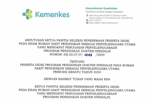 Penetapan Peserta Didik PPDS RSPPU Periode I Tahun 2024