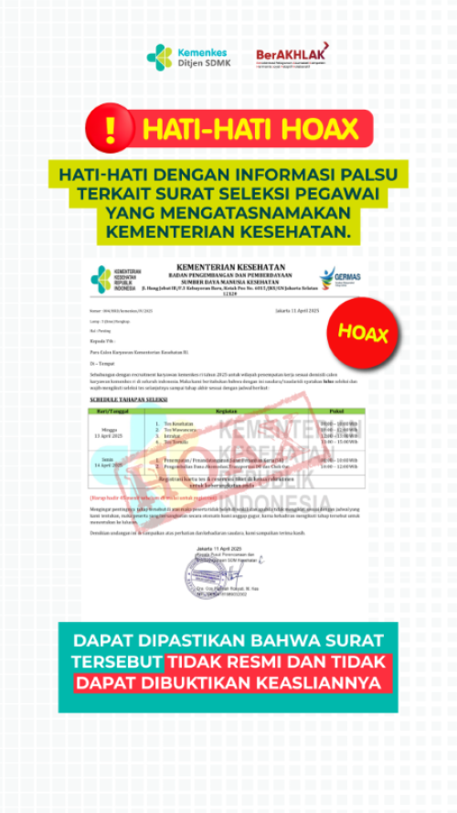 Surat Edaran HOAX seputar penerimaan pegawai Kemenkes